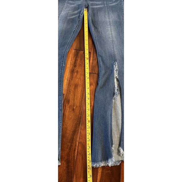 Eva Longoria Flare Distressed Slit Women’s Blue Denim Jeans Size 12 - Picture 11 of 16